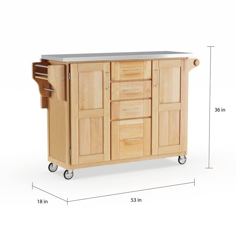 Homestyles General Line Mobile Kitchen Cart with Stainless Steel Top and Drop Leaf