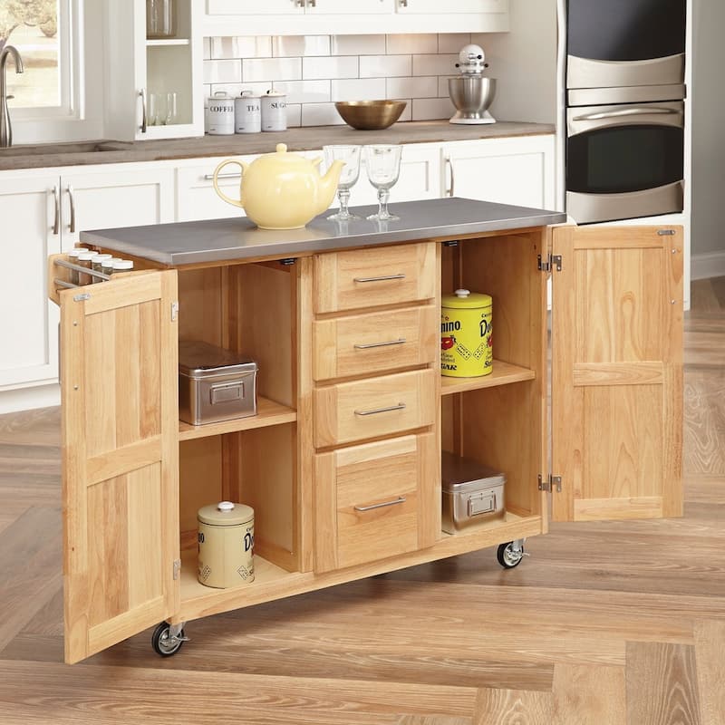 Homestyles General Line Mobile Kitchen Cart with Stainless Steel Top and Drop Leaf