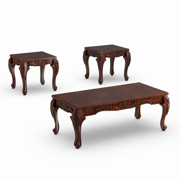 Furniture Of America Mariefey 3 Piece Cherry Coffee And End Table Set Overstock 20000790 Dark Cherry