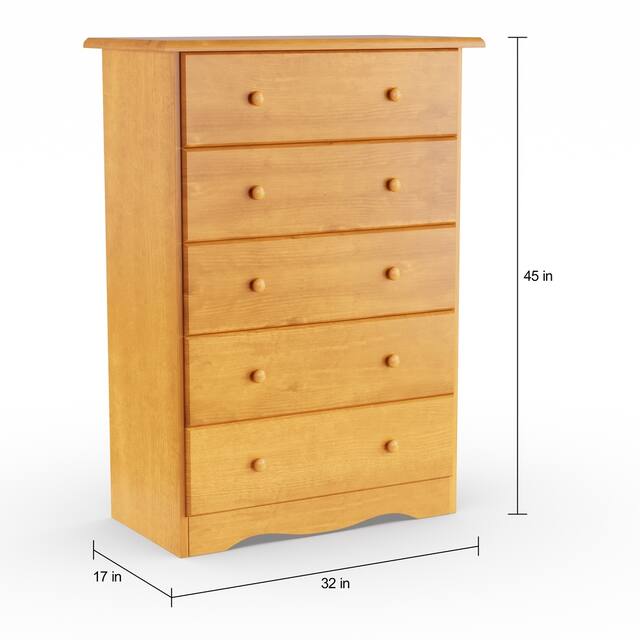 100% Solid Wood 5-Drawer Chest by Palace Imports