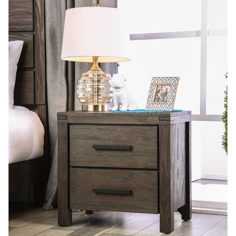 Barrison Rustic Dark Grey Wood 2-Drawer Nightstand by Furniture of America