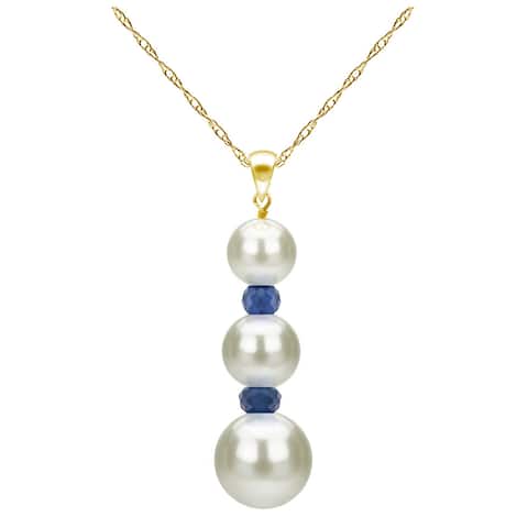 DaVonna 14k Yellow Gold Graduated Freshwater White Pearl and Birthstone Necklace 18-inch