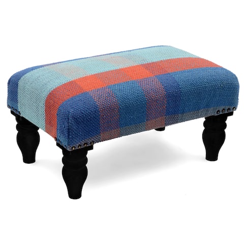 Handmade Cotton Wood Ottoman Footstool (India) - 12" x 20" x 10"