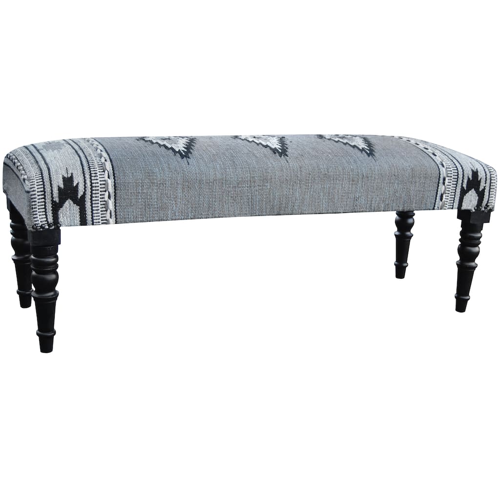 Handmade Cotton Upholstered Wood Bench (India) - 48" x 16" x 18"