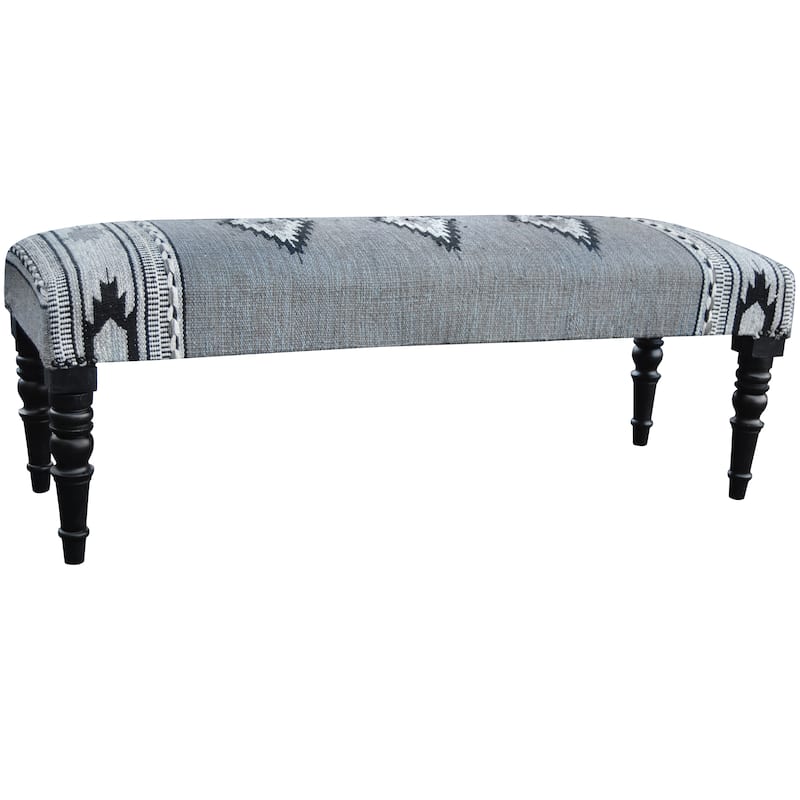 Handmade Cotton Upholstered Wood Bench (India) - 48" x 16" x 18"