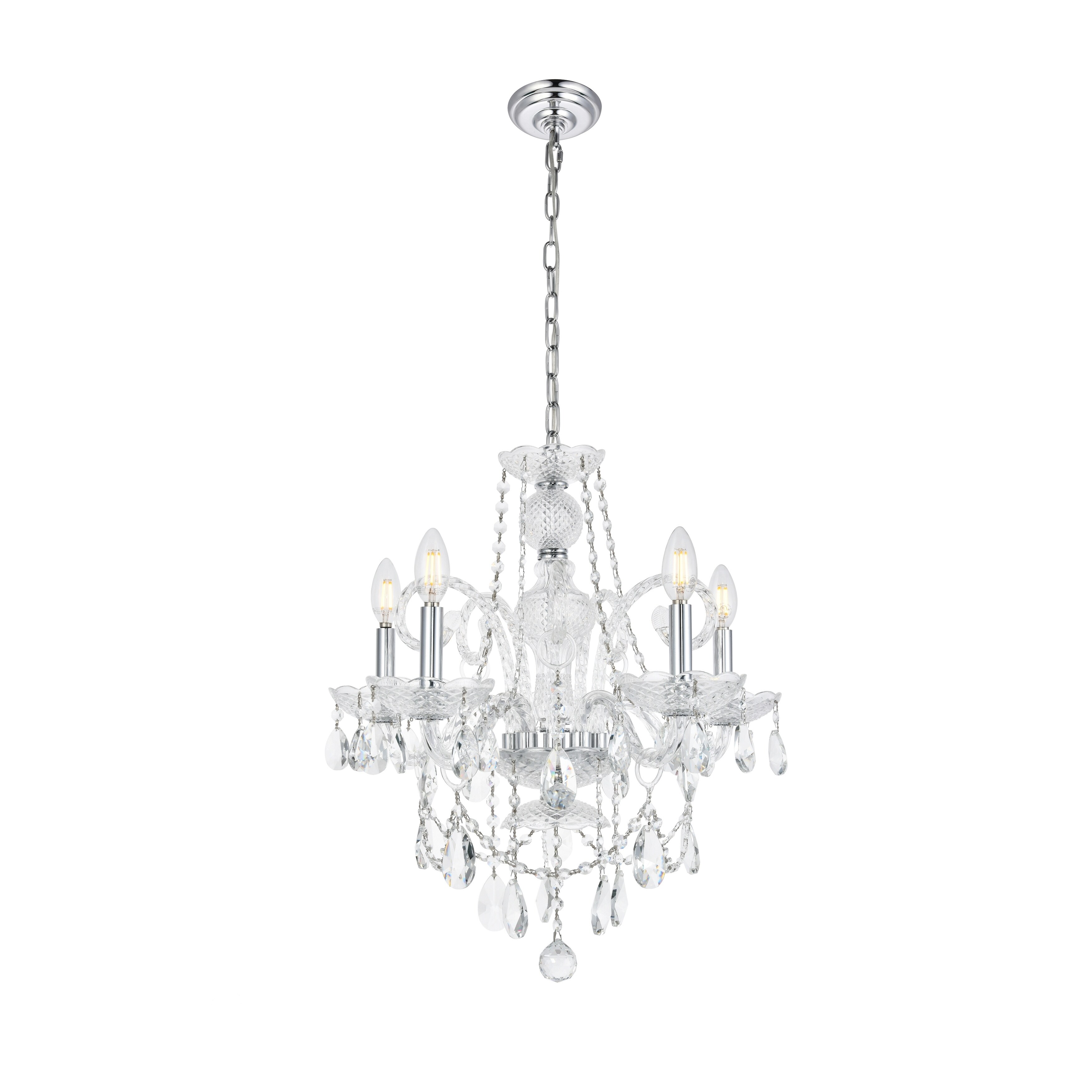 Princeton 5-Light 20 in. Chandelier with Royal Cut Crystals (Available in Chrome and Gold) (chrome (royal cut crystals) - Chrome) - Chandeliers For Bedrooms by Overstock.com