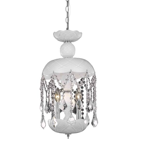 slide 8 of 12, Rococo 3-Light 11 in. Pendant with Royal Cut Crystals (Available in Chrome, Gold, Golden Teak, Pink, White) white (royal cut crystals)