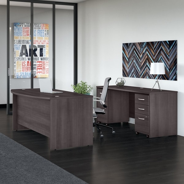 Studio C 72W Bow Front Desk and Credenza with Mobile File Cabinets