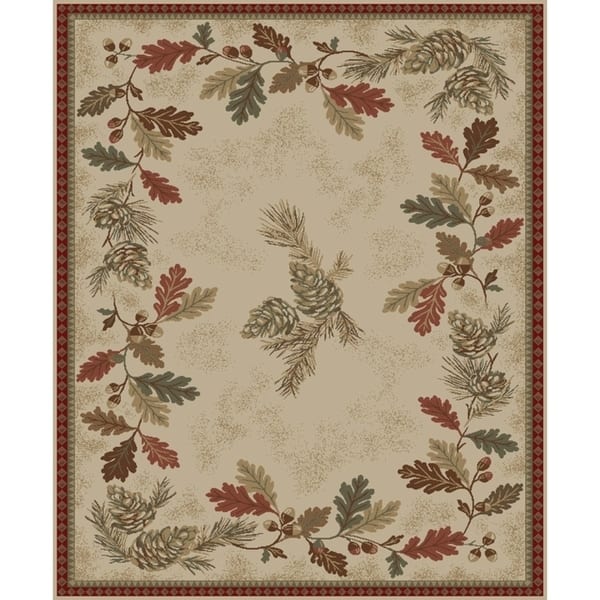 Rustic Lodge Oak Leaves Border Ivory 8 X10 Area Rug 7 10 X9 Rustic Lodge Oak Leaves Border Ivory