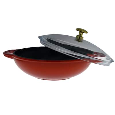 Chasseur 6-inch Red French Enameled Cast Iron Wok with Glass Lid