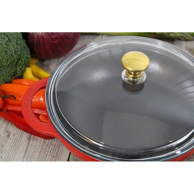 Chasseur 6-inch Red French Enameled Cast Iron Wok with Glass Lid