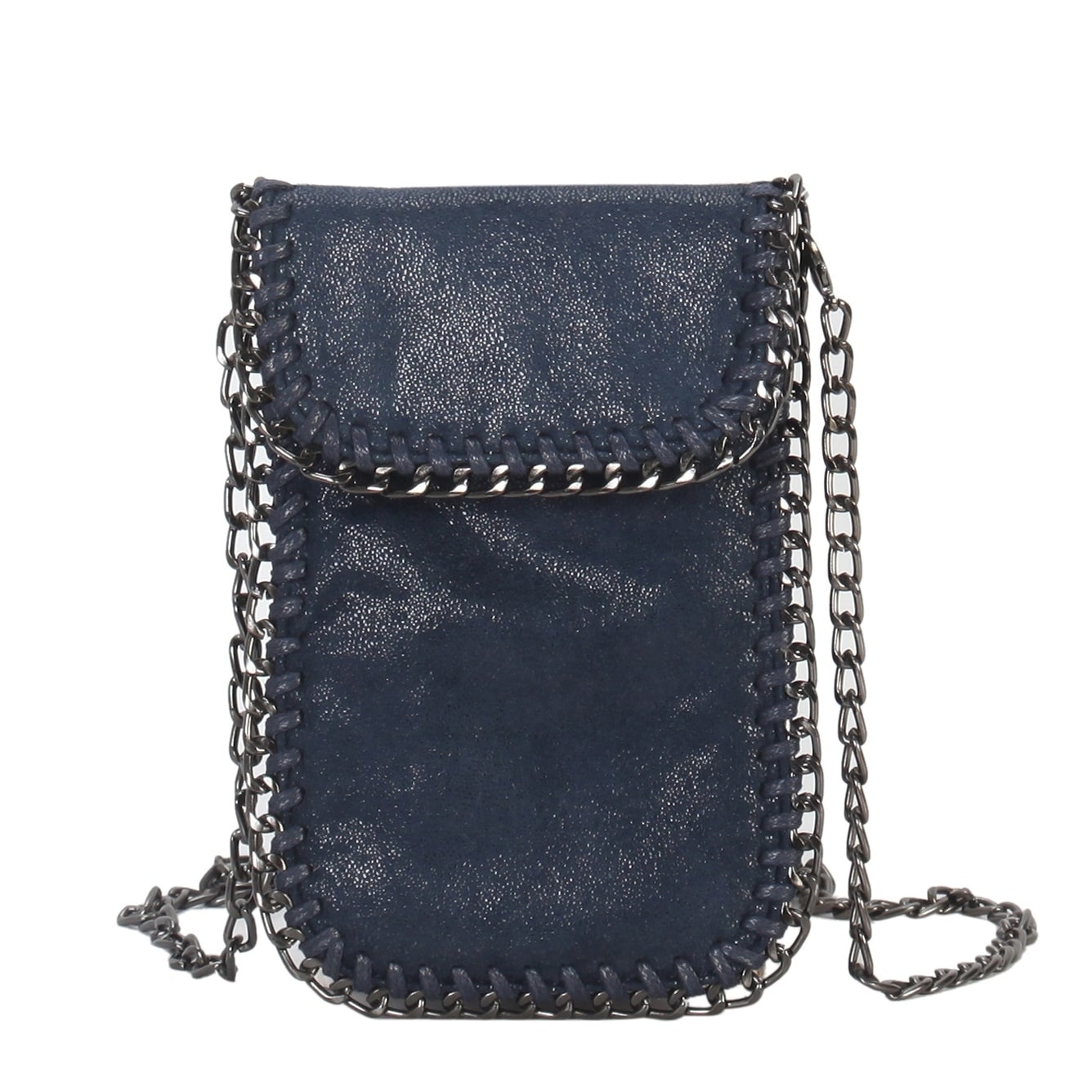 Diophy Metallic Pu Leather Chain Décor Mini Crossbody Cell Phone Bag S