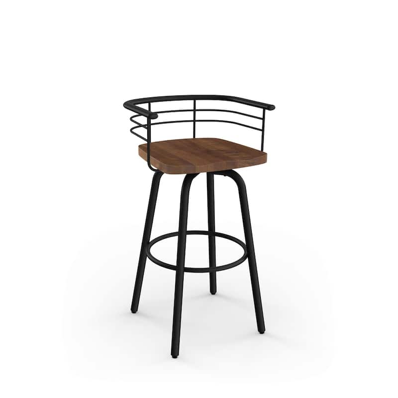 Amisco Brisk Swivel Counter Stool with Distressed Wood Seat - Brown Distressed Wood / Black Metal