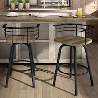 Carbon Loft Cantrell Swivel Metal Counter Stool with Distressed Wood Seat