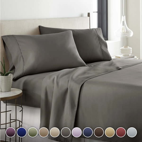 Resistant Fade Wrinkle Bed Sheet Set Queen Breathable Stay Cool Sheets Grey 6 Piece Hotel Luxury Soft Bedding Sheets 1800 Thread Count Brushed Microfiber Sheet 16-inch deep Pocket Sheet 