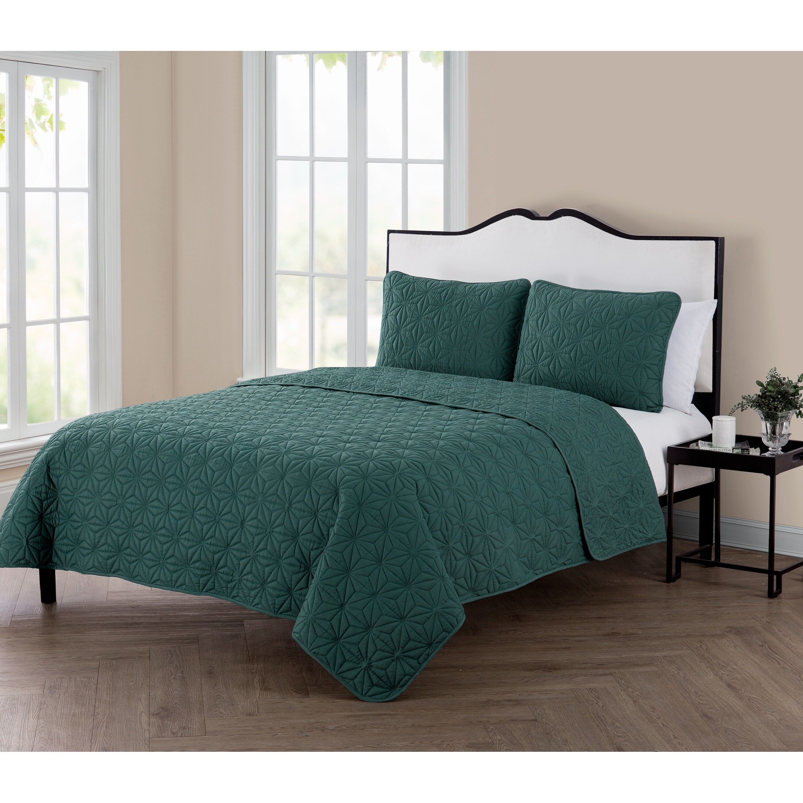 Solid Green Geo Embossed 3 pc Quilt Set Coverlet Twin Full Queen King Size Bed