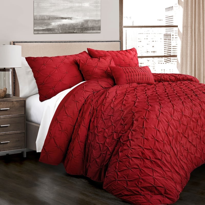 Lush Decor Ravello Pintuck 5-piece Comforter Set - Red - Full - Queen
