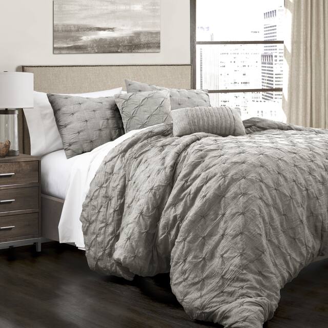 Lush Decor Ravello Pintuck 5-piece Comforter Set - Grey - Full - Queen