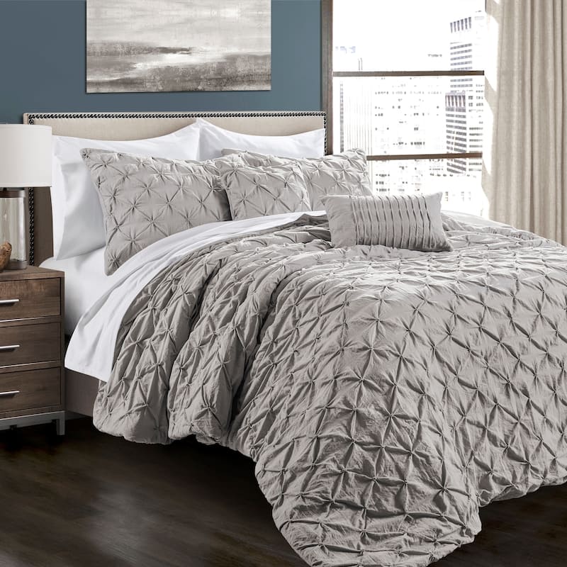 Lush Decor Ravello Pintuck 5-piece Comforter Set - Light Gray - Full - Queen