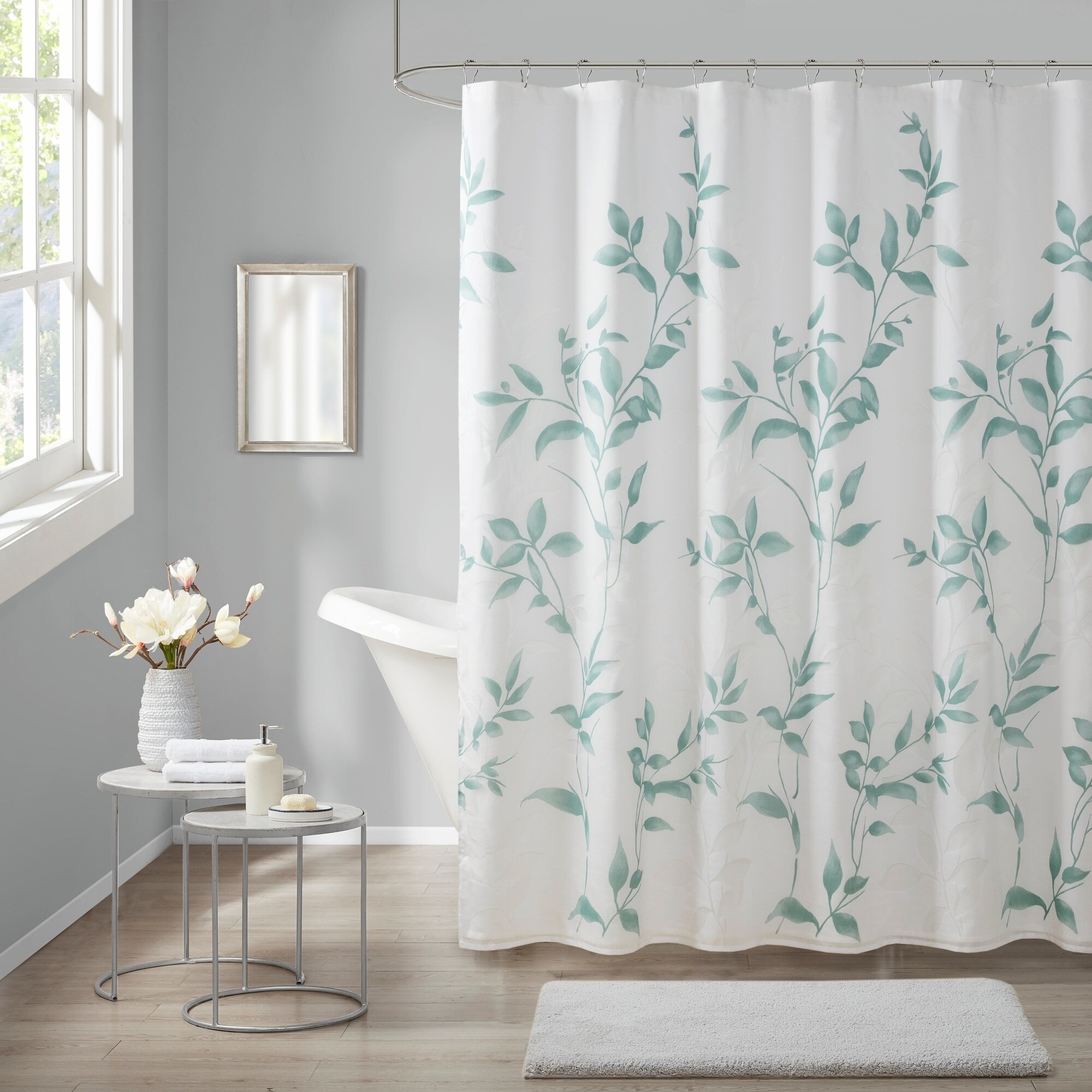 aqua and grey shower curtain