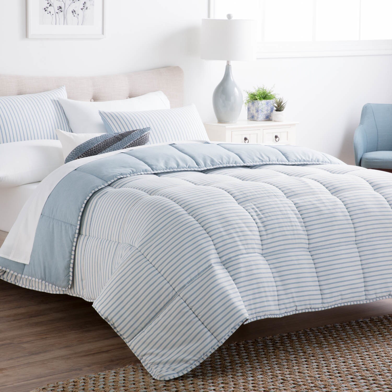 Shop Brookside Striped Reversible Down Alternative King Oversize