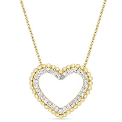 Miadora Signature Collection 14k Yellow Gold 1/2ct TDW Diamond Open Heart Beaded Halo Necklace