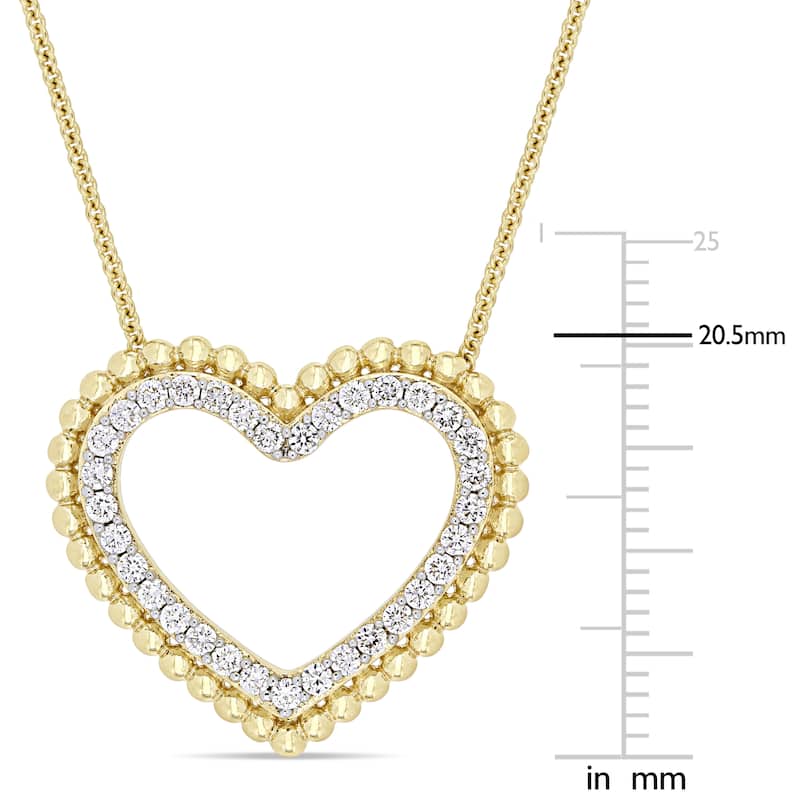 Miadora Signature Collection 14k Yellow Gold 1/2ct TDW Diamond Open Heart Beaded Halo Necklace