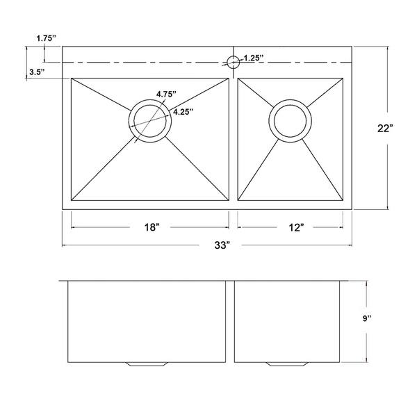 AKDY 33 L x 22 W Drop-In Kitchen Sink with Adjustable Tray and