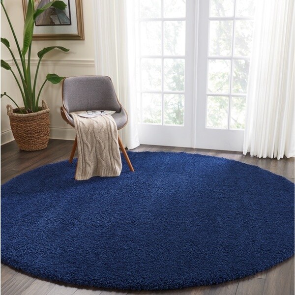 Nourison Malibu Navy Solid Shag Round Rug (7'10 Round)