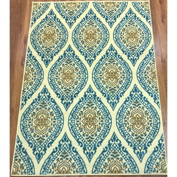 Antep Rugs Kashan King Collection 512 Area Rug Blue and Cream - 8' x 10'