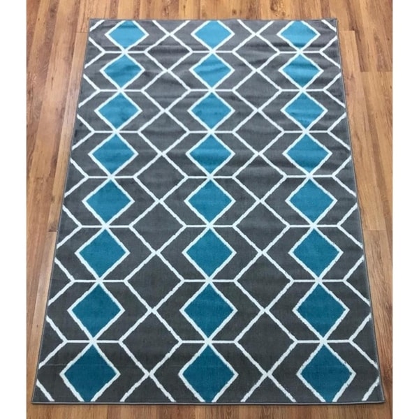 Antep Rugs Kashan King Collection 509 Trellis Area Rug Blue and Grey - 8' x 10'