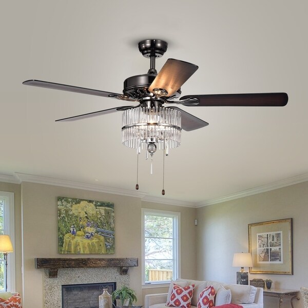 Bilhah 3-light Crystal 5-blade 52-inch Pear Black Ceiling
