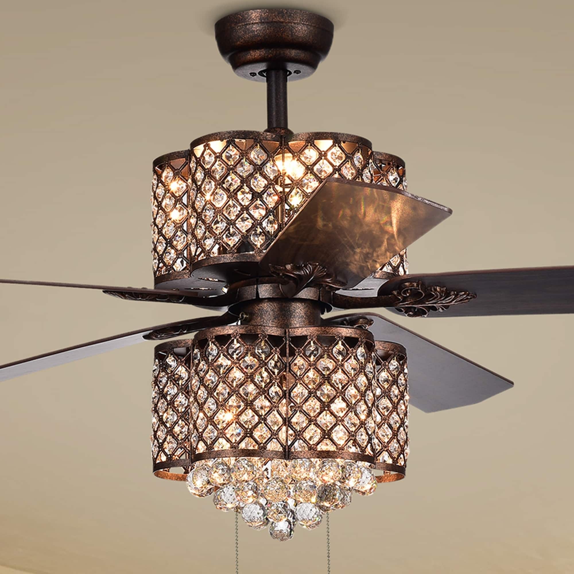 Warehouse of Tiffany Quincy Crystal/Rustic Bronze Reversible Blade 6-light Ceiling Fan