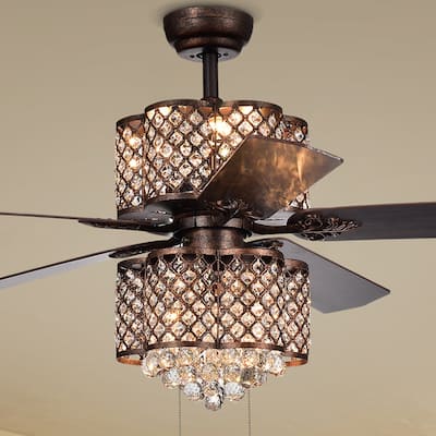 Quincy Crystal/Rustic Bronze Reversible Blade 6-light Ceiling Fan