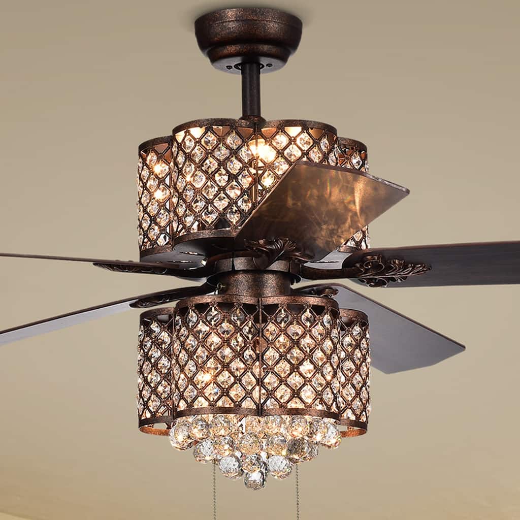 Quincy Crystal/Rustic Bronze Reversible Blade 6-light Ceiling Fan