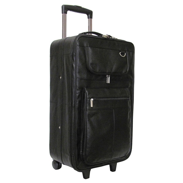 Amerileather Black Leather 26-inch Rolling Upright Suitcase - Overstock ...