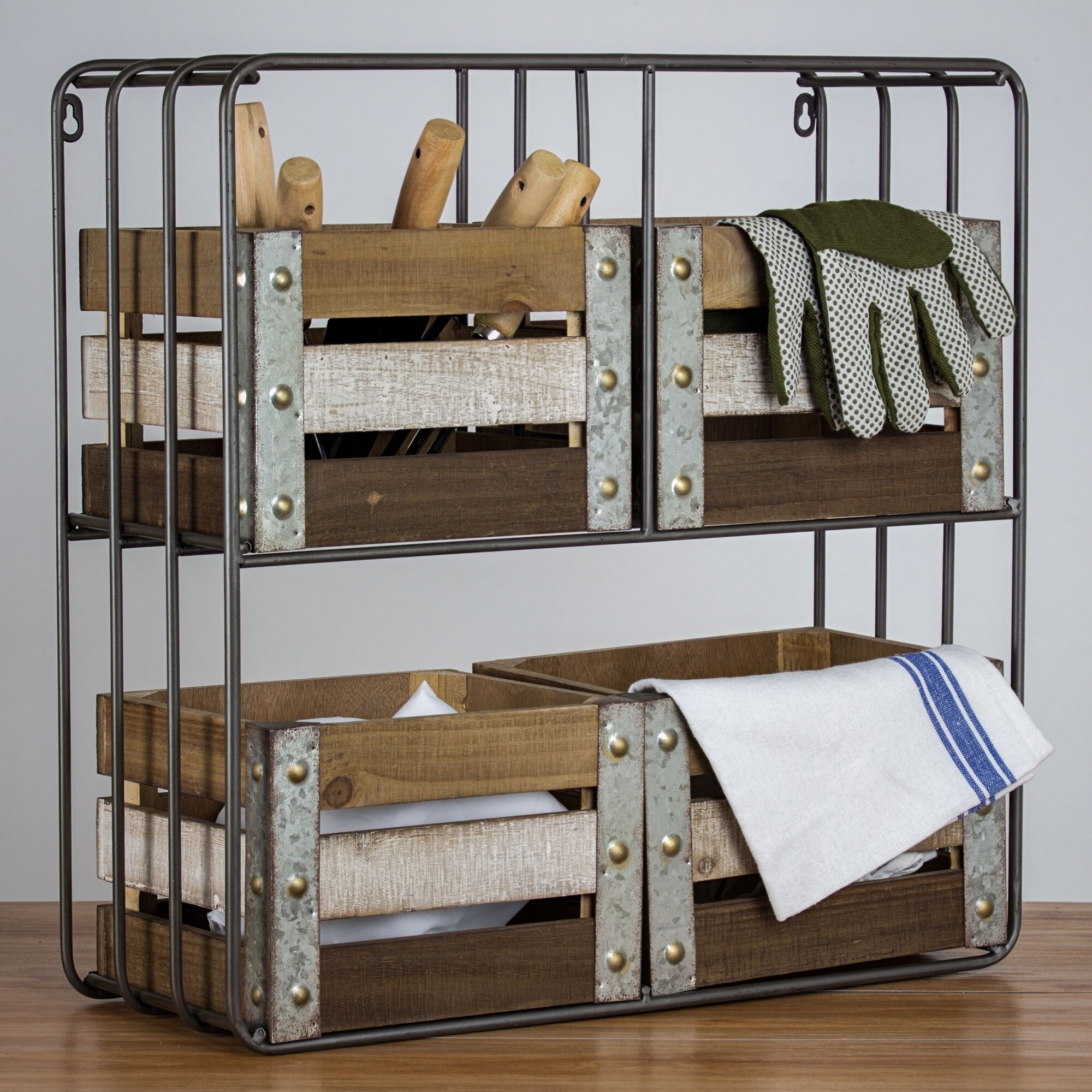 American Art Decor Farmhouse Shelf Organizer With Storage American Art Decor Farmhouse Shelf
