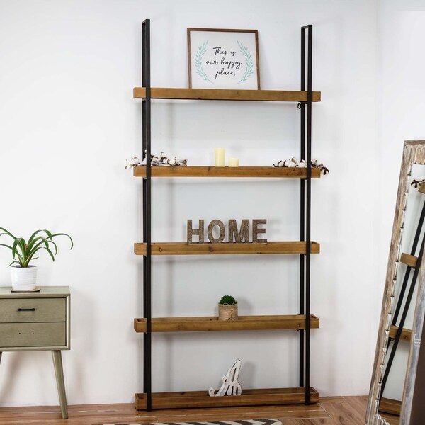 American Art Decor Farmhouse Brown Wood and Metal Storage Shelf Organizer