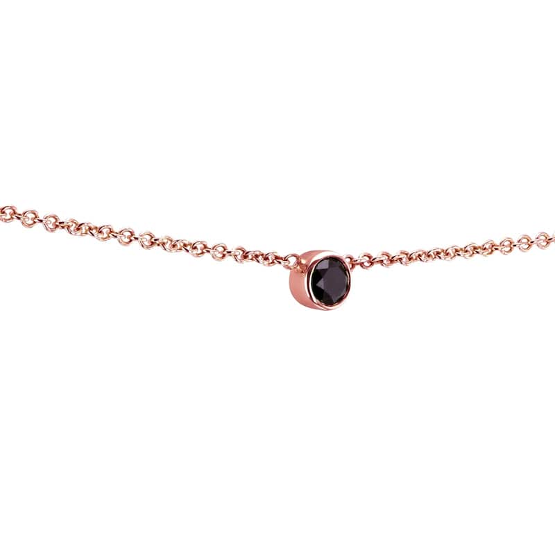 Annello by Kobelli 14k Gold 1/6 Carat Black Diamond Bezel Solitaire Necklace, Adjustable 13 14 15 Inch