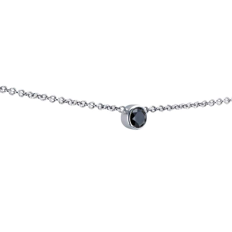 Annello by Kobelli 14k Gold 1/6 Carat Black Diamond Bezel Solitaire Necklace, Adjustable 13 14 15 Inch