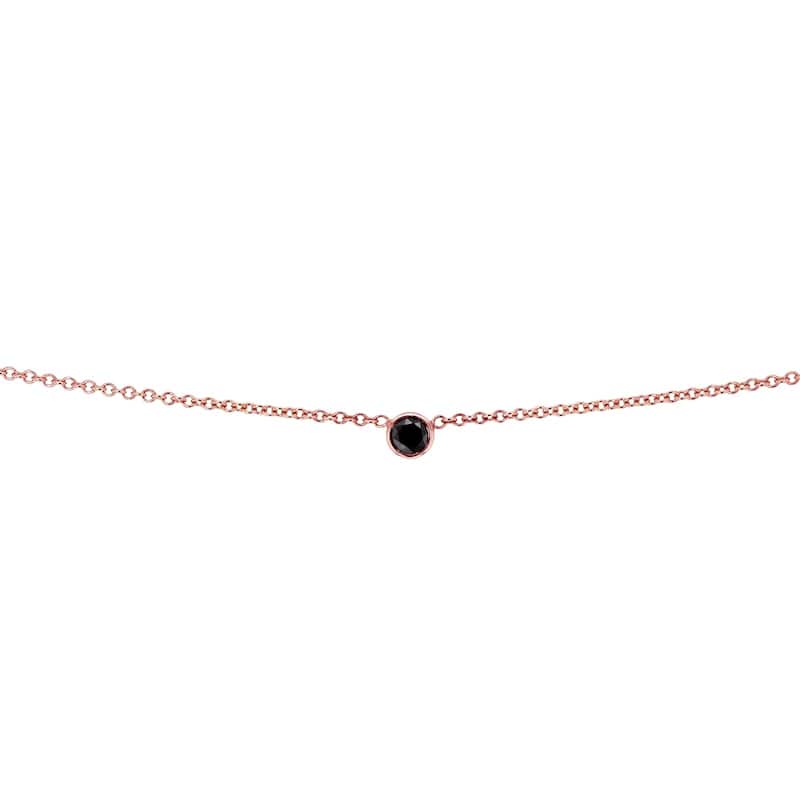 Annello by Kobelli 14k Gold 1/6 Carat Black Diamond Bezel Solitaire Necklace, Adjustable 13 14 15 Inch - Rose