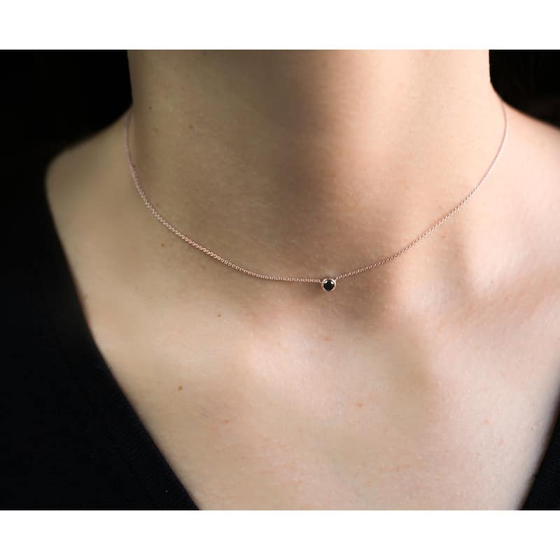 Annello by Kobelli 14k Gold 1/6 Carat Black Diamond Bezel Solitaire Necklace, Adjustable 13 14 15 Inch