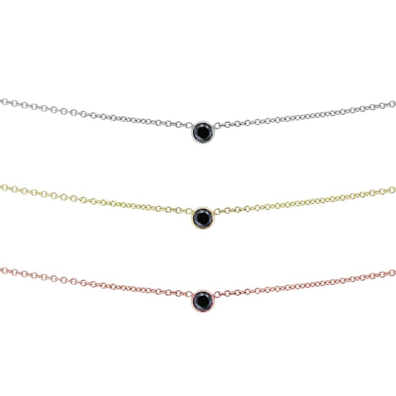 Annello by Kobelli 14k Gold 1/6 Carat Black Diamond Bezel Solitaire Necklace, Adjustable 13 14 15 Inch