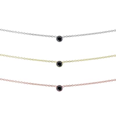 Annello by Kobelli 14k Gold 1/6 Carat Black Diamond Bezel Solitaire Necklace, Adjustable 13 14 15 Inch