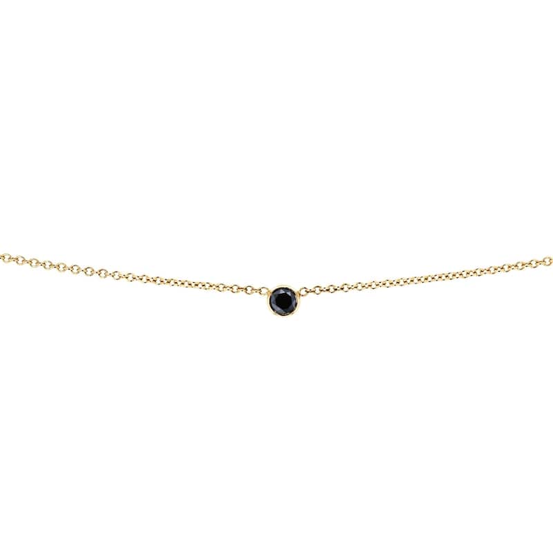 Annello by Kobelli 14k Gold 1/6 Carat Black Diamond Bezel Solitaire Necklace, Adjustable 13 14 15 Inch - Yellow