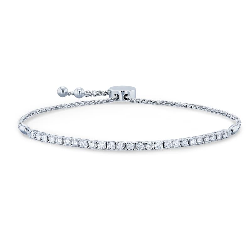 Annello by Kobelli 14k White Gold 1ct TDW Diamond Tennis Strand Bracelet, Fully Adjustable Length, 9.75" Extended