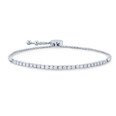 Annello by Kobelli 14k White Gold 1ct TDW Diamond Tennis Strand Bracelet, Fully Adjustable Length, 9.75" Extended