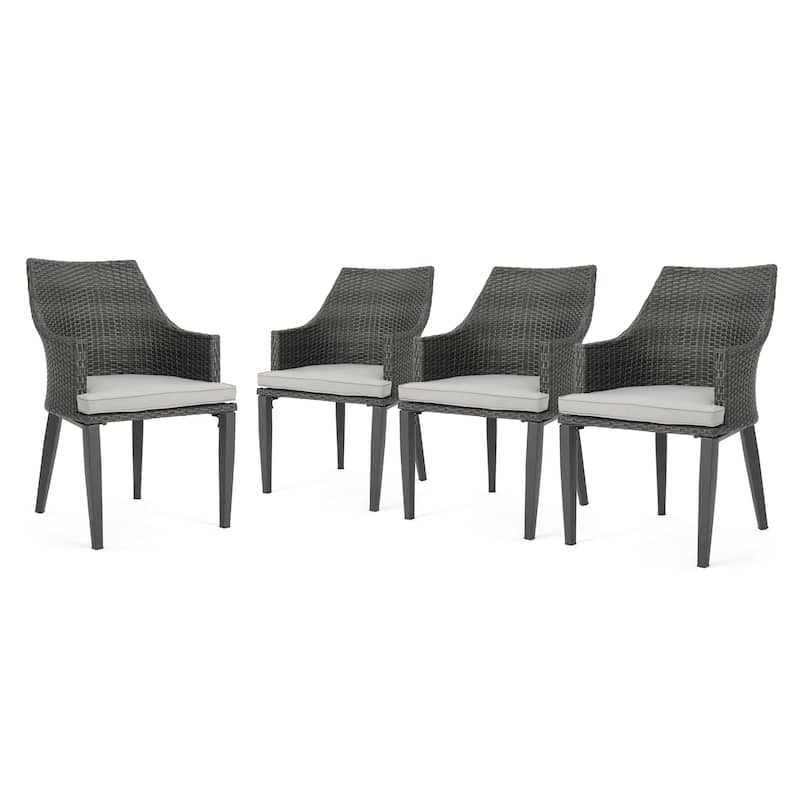 Hillhurst Outdoor Wicker Dining Chair with Cushions (Set of 4) by Christopher Knight Home - Grey