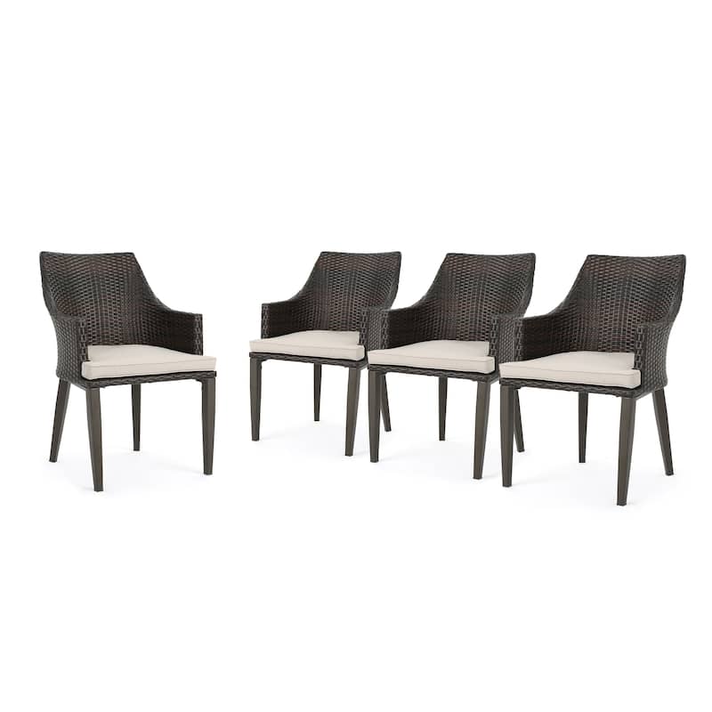 Hillhurst Outdoor Wicker Dining Chair with Cushions (Set of 4) by Christopher Knight Home - Multibrown + Light Brown Cushion