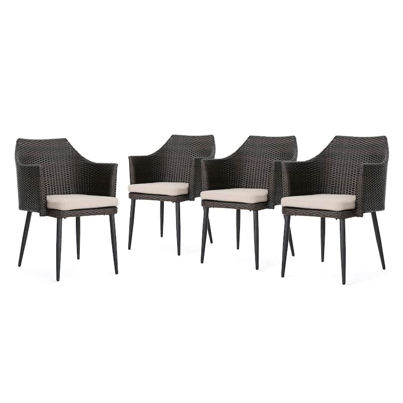 Iona Outdoor Wicker Dining Chair with Cushions (Set of 4) by Christopher Knight Home - Brown